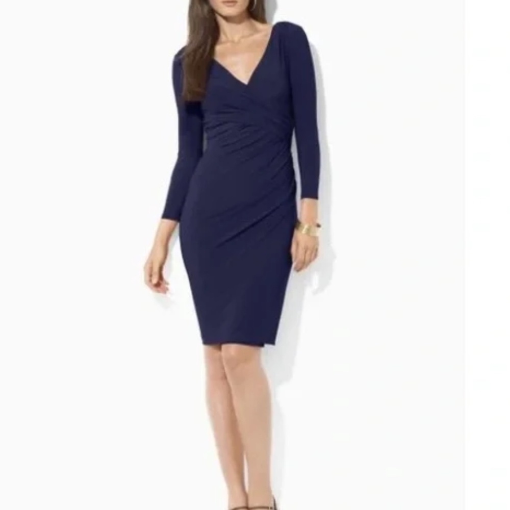 Lauren Ralph Lauren Women’s Size 14 Black Faux Wrap Dress Ruched on one side